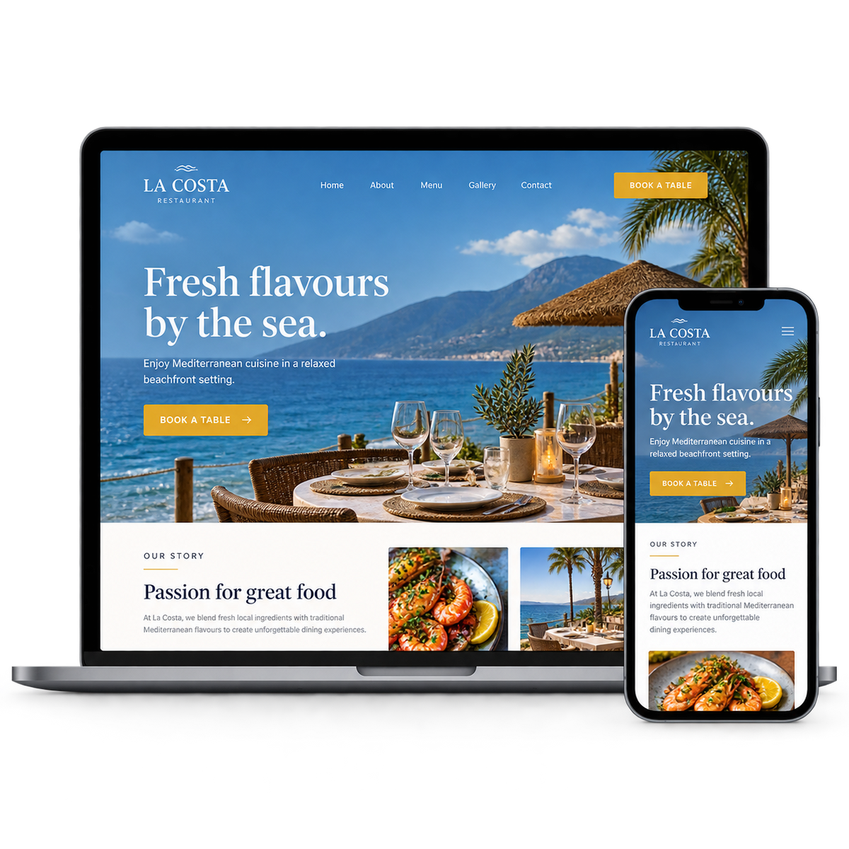Responsive website shown on laptop and mobile